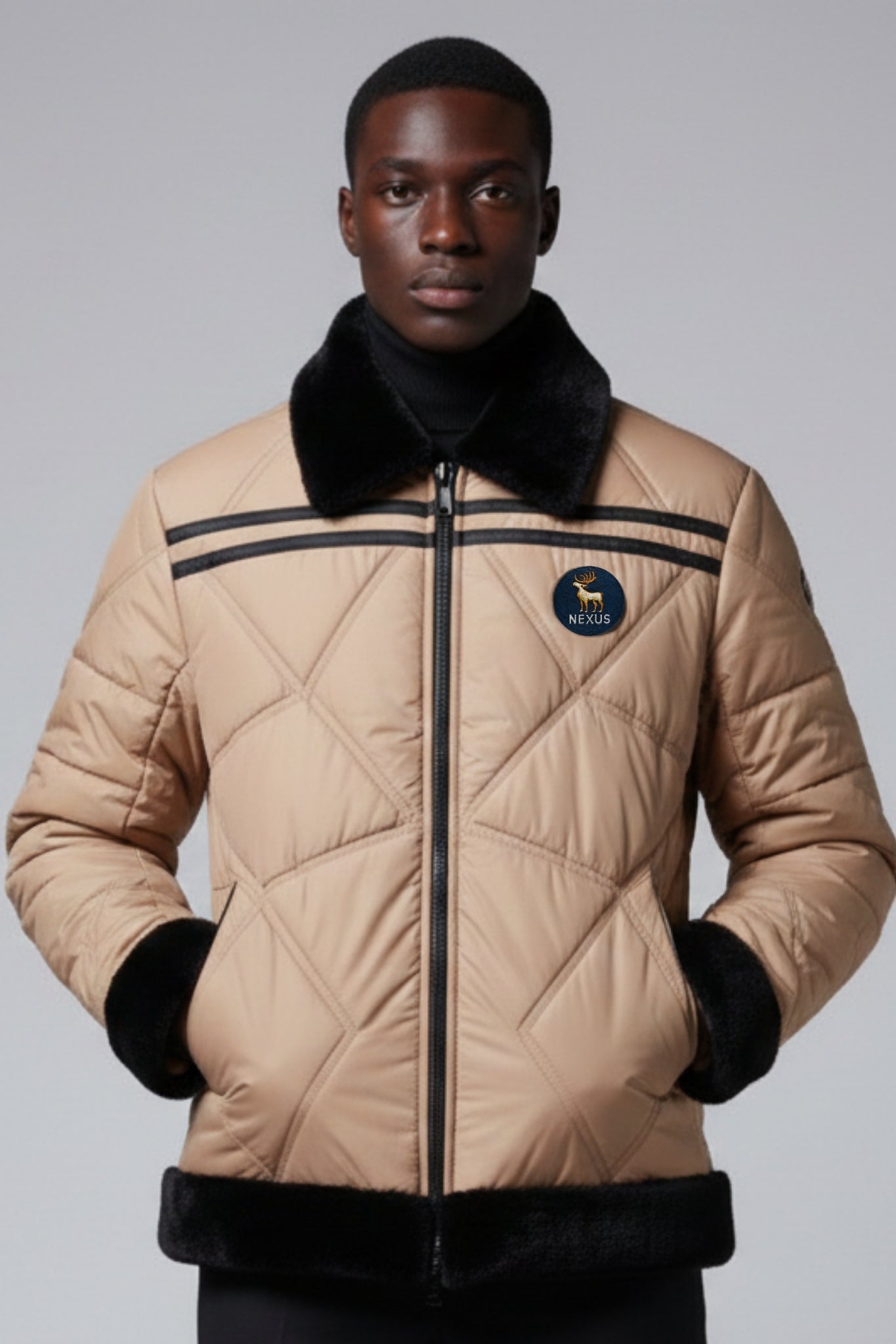 Nexus Beige & Black Combination Puffer Jacket